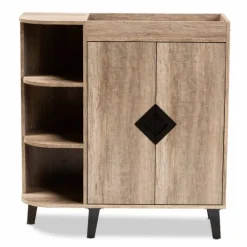 Entryway Furniture-Kirkland's Home Rustic Oak Open Shoe Storage Cabinet Tan