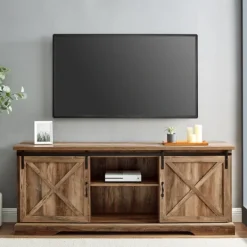 Tv Stands & Media Consoles-Kirkland's Home Rustic Oak Sliding Barn Door Tv Stand Brown