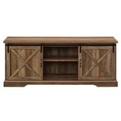 Tv Stands & Media Consoles-Kirkland's Home Rustic Oak Sliding Barn Door Tv Stand Brown