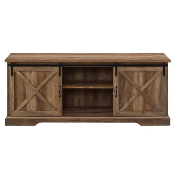 Tv Stands & Media Consoles-Kirkland's Home Rustic Oak Sliding Barn Door Tv Stand Brown