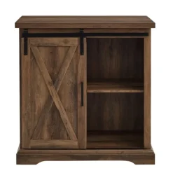 Cabinets & Sideboards-Kirkland's Home Rustic Oak Sliding Barn Door Cabinet Brown
