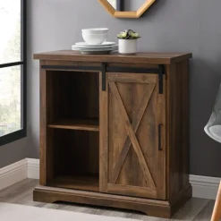 Cabinets & Sideboards-Kirkland's Home Rustic Oak Sliding Barn Door Cabinet Brown