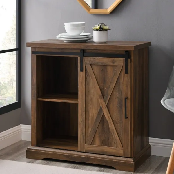 Cabinets & Sideboards-Kirkland's Home Rustic Oak Sliding Barn Door Cabinet Brown