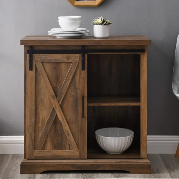 Cabinets & Sideboards-Kirkland's Home Rustic Oak Sliding Barn Door Cabinet Brown