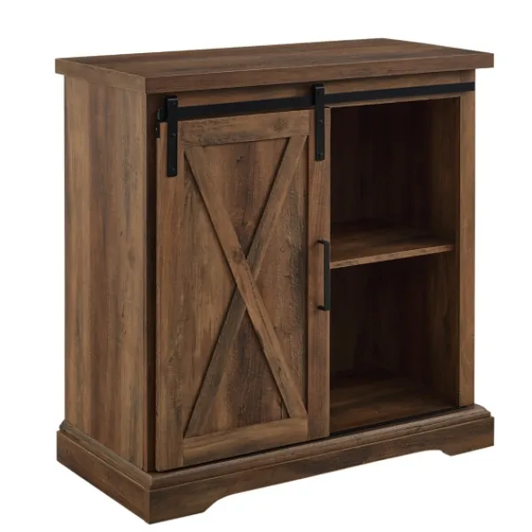 Cabinets & Sideboards-Kirkland's Home Rustic Oak Sliding Barn Door Cabinet Brown