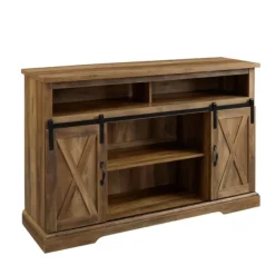 Tv Stands & Media Consoles-Kirkland's Home Rustic Oak Sliding Barn Door Highboy Tv Stand Brown