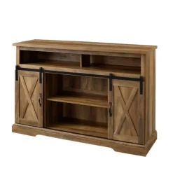 Tv Stands & Media Consoles-Kirkland's Home Rustic Oak Sliding Barn Door Highboy Tv Stand Brown