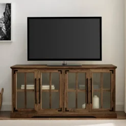 Tv Stands & Media Consoles-Kirkland's Home Rustic Oak Window 4-Door Tv Stand Brown