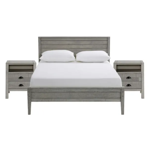 Beds & Headboards-Kirkland's Home Rustic Pine Panel 3-Pc. Full Bedroom Set Gray