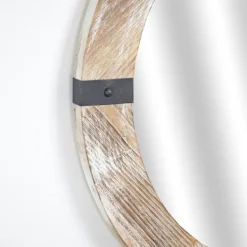 Decorative Mirrors-Kirkland's Home Rustic Round Wooden Mirror With Metal Brackets