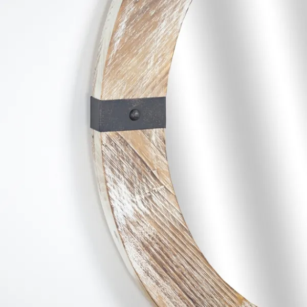 Decorative Mirrors-Kirkland's Home Rustic Round Wooden Mirror With Metal Brackets