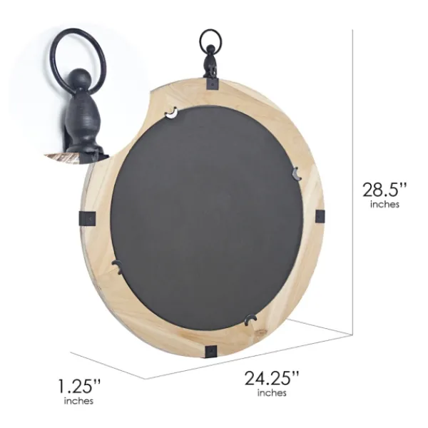 Decorative Mirrors-Kirkland's Home Rustic Round Wooden Mirror With Metal Brackets
