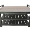 Benches & Ottomans-Kirkland's Home Rustic Slats Dark Acacia Wood Upholstered Bench Gray