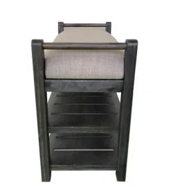 Benches & Ottomans-Kirkland's Home Rustic Slats Dark Acacia Wood Upholstered Bench Gray