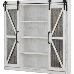 Cabinets & Sideboards-Kirkland's Home Rustic Sliding Metal Door Cabinet White