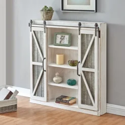 Cabinets & Sideboards-Kirkland's Home Rustic Sliding Metal Door Cabinet White