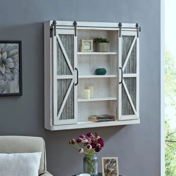 Cabinets & Sideboards-Kirkland's Home Rustic Sliding Metal Door Cabinet White