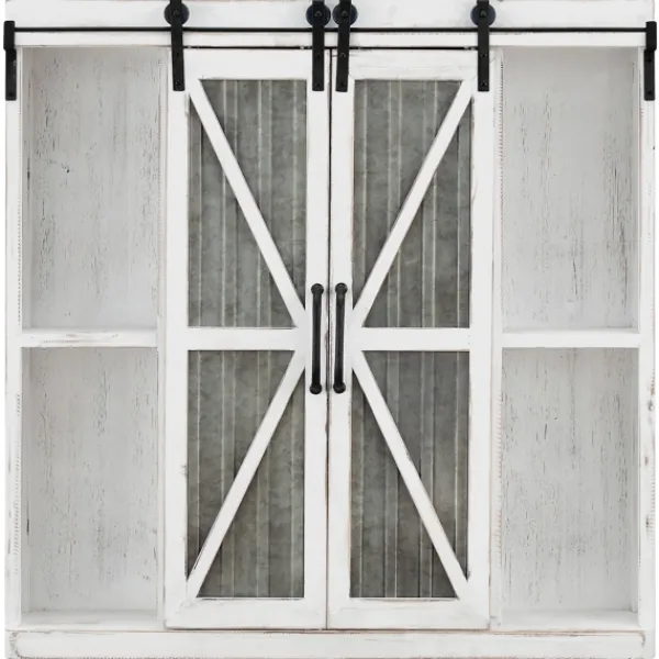 Cabinets & Sideboards-Kirkland's Home Rustic Sliding Metal Door Cabinet White