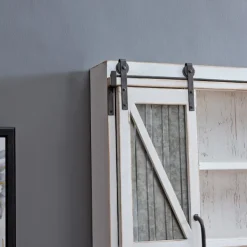 Cabinets & Sideboards-Kirkland's Home Rustic Sliding Metal Door Cabinet White
