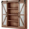 Cabinets & Sideboards-Kirkland's Home Rustic Walnut Sliding Metal Door Cabinet Brown