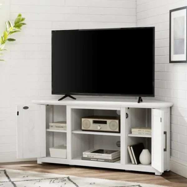 Tv Stands & Media Consoles-Kirkland's Home Rustic White Katy-Corner Tv Stand