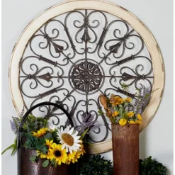 Wall Plaques-Kirkland's Home Rustic White Radial Scrollwork Wall Art White/Silver