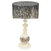 Table Lamps-Kirkland's Home Rustic White Table Lamp With Woven Metal Shade Brown
