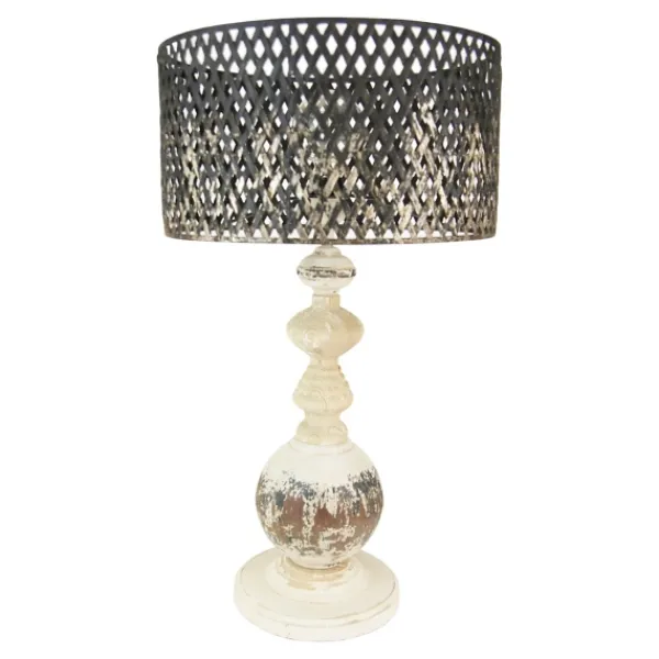Table Lamps-Kirkland's Home Rustic White Table Lamp With Woven Metal Shade Brown