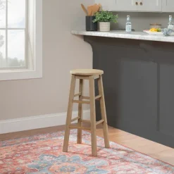 Bar Stools & Counter Height Stools-Kirkland's Home Rustic Wood Pub Classic Backless Bar Stool Tan