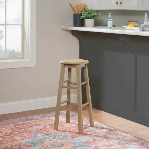 Bar Stools & Counter Height Stools-Kirkland's Home Rustic Wood Pub Classic Backless Bar Stool Tan