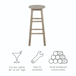 Bar Stools & Counter Height Stools-Kirkland's Home Rustic Wood Pub Classic Backless Bar Stool Tan