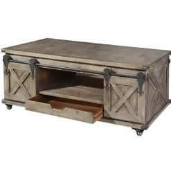 Coffee Tables-Kirkland's Home Rustic Wood Rolling Barn Door Coffee Table Gray