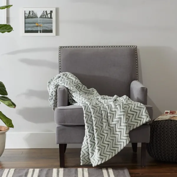 Blankets & Throws-Kirkland's Home Sage Chevron Plush Throw Green