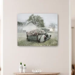 Canvas Art-Kirkland's Home Sage Flower Truck Canvas Art Print, 30X24 In. Green/White