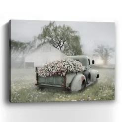 Canvas Art-Kirkland's Home Sage Flower Truck Canvas Art Print, 30X24 In. Green/White