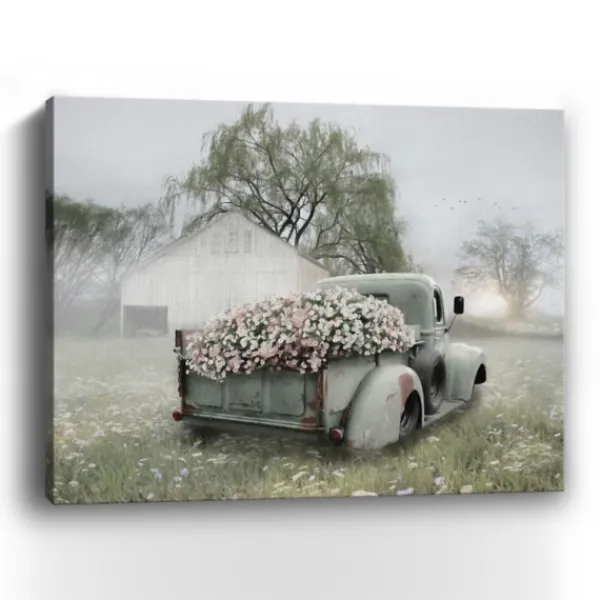 Canvas Art-Kirkland's Home Sage Flower Truck Canvas Art Print, 30X24 In. Green/White