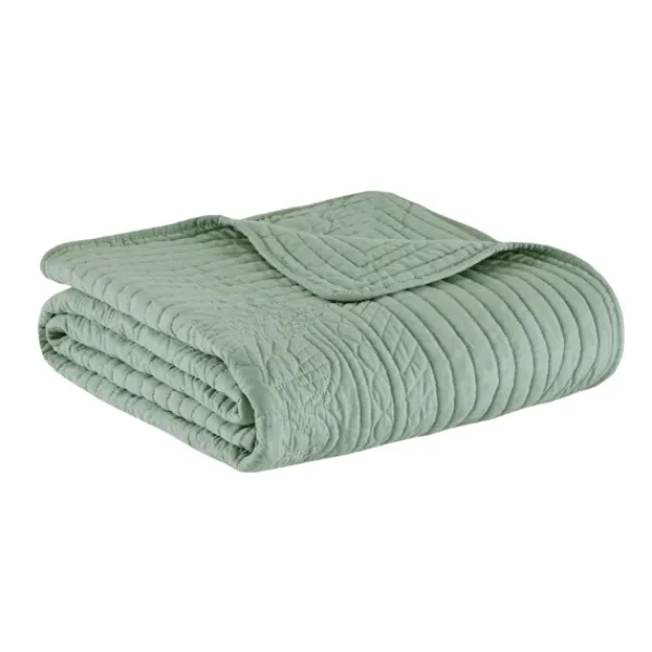 Blankets & Throws-Kirkland's Home Sage Oversized Quilted Scalloped Edge Throw Green