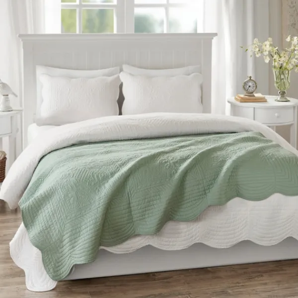 Blankets & Throws-Kirkland's Home Sage Oversized Quilted Scalloped Edge Throw Green