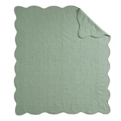 Blankets & Throws-Kirkland's Home Sage Oversized Quilted Scalloped Edge Throw Green