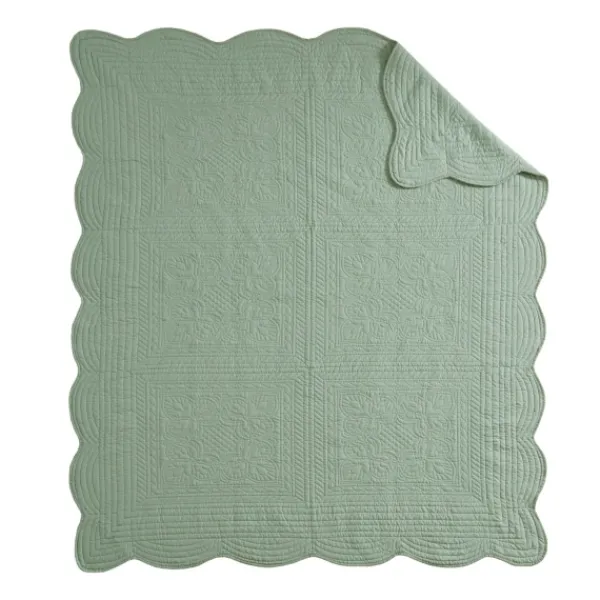 Blankets & Throws-Kirkland's Home Sage Oversized Quilted Scalloped Edge Throw Green