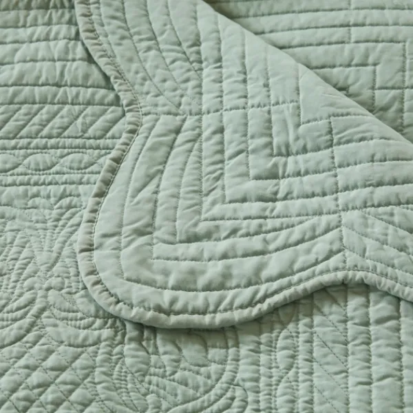 Blankets & Throws-Kirkland's Home Sage Oversized Quilted Scalloped Edge Throw Green