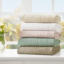 Blankets & Throws-Kirkland's Home Sage Oversized Quilted Scalloped Edge Throw Green