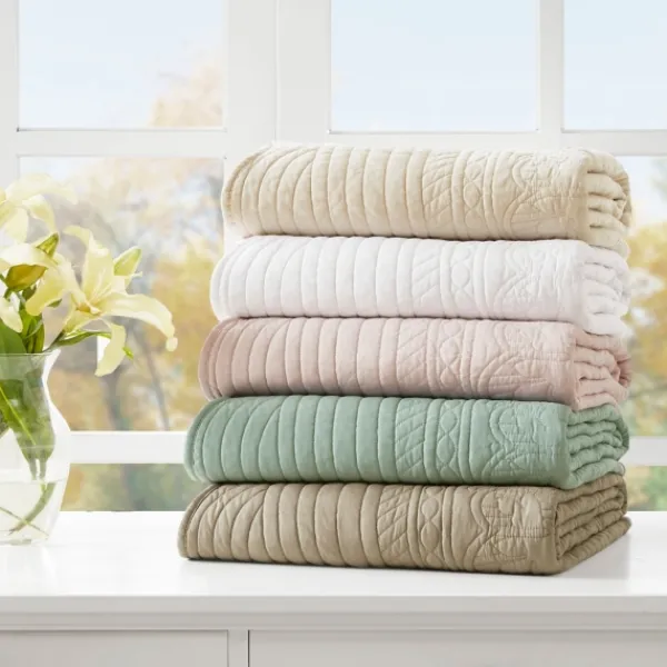 Blankets & Throws-Kirkland's Home Sage Oversized Quilted Scalloped Edge Throw Green