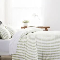 Duvets-Kirkland's Home Sage Rugged Stripes Puffed King 3-Pc. Duvet Set Green/White