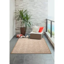 Outdoor Rugs-Kirkland's Home Sand Embellished Scroll Indoor/Outdoor Rug, 6X9 Tan/White