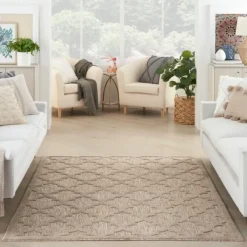 Outdoor Rugs-Kirkland's Home Sandstone Natural Trellis Outdoor Area Rug, 4X6 Tan/White