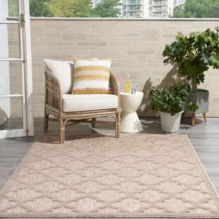 Outdoor Rugs-Kirkland's Home Sandstone Natural Trellis Outdoor Area Rug, 4X6 Tan/White