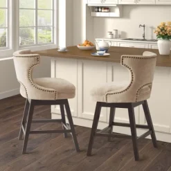 Bar Stools & Counter Height Stools-Kirkland's Home Sandy Beige Curve Back Swivel Counter Stool Tan