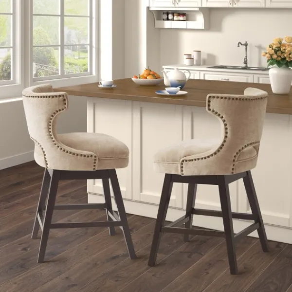 Bar Stools & Counter Height Stools-Kirkland's Home Sandy Beige Curve Back Swivel Counter Stool Tan