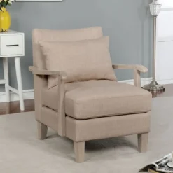 Accent Chairs-Kirkland's Home Sandy Beige Curved Arms Accent Chair Tan